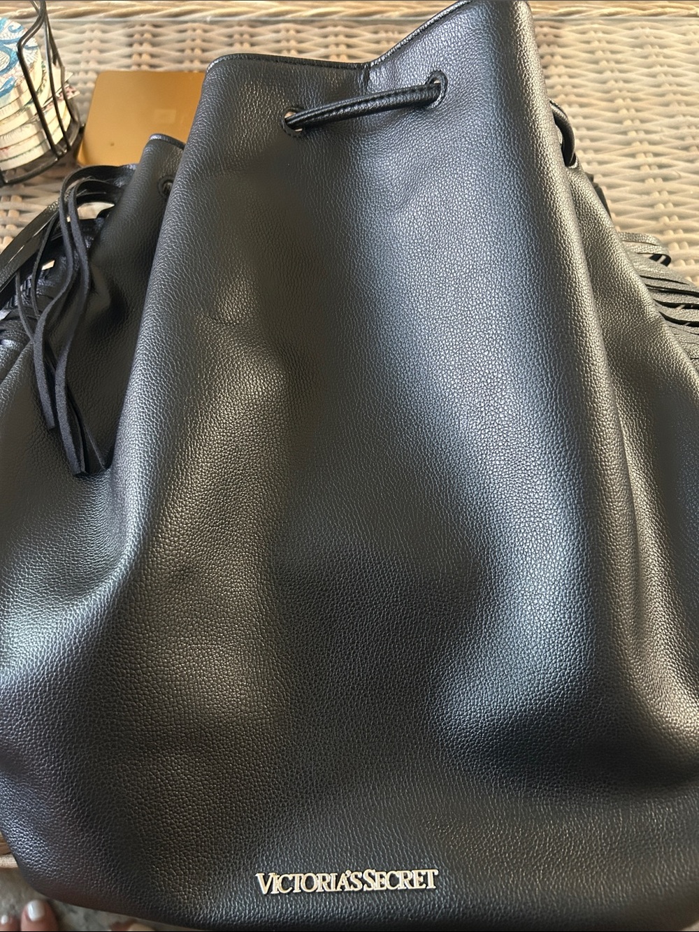 Victoria's Secret Black Fringe Drawstring Backpack - Picture 6 of 7
